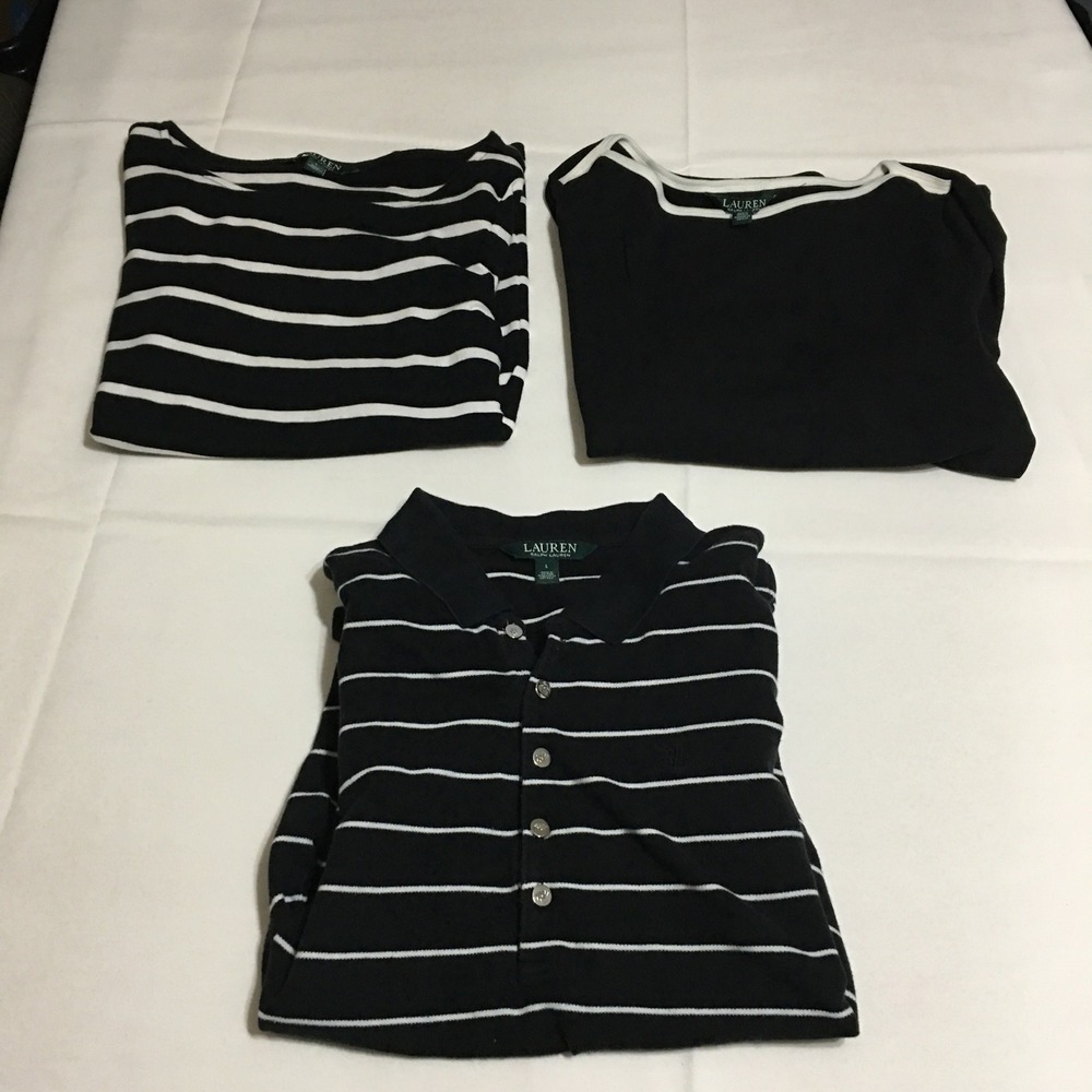 Lot of 3 Lauren Ralph Lauren Tops Womens Sizes Large (1 Medium) Black White